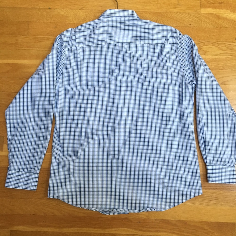 Alfani Fitted Performance Blue White Checked Butt… - image 8